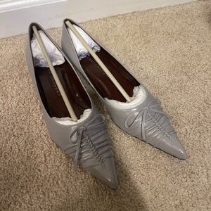 Gray Pointed Toe Kitten Heeled Pump Dress Shoe